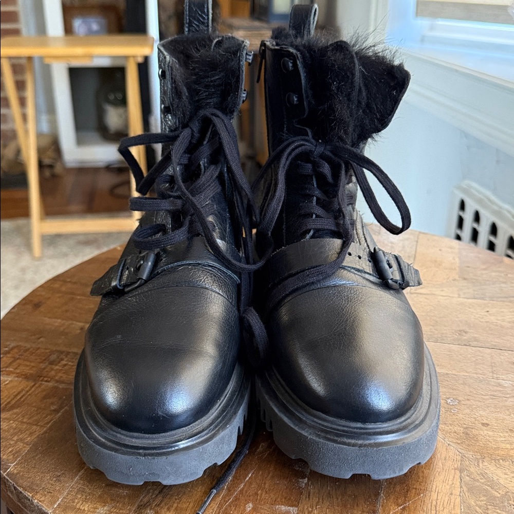 All Saints Tori Shearling Combat Boots 40/10 - Picture 11 of 13
